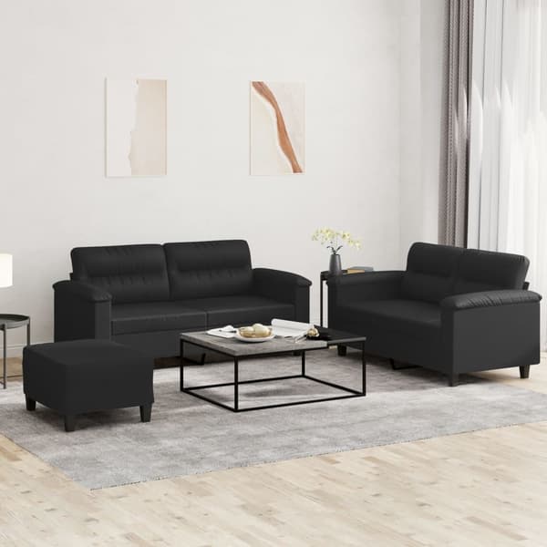 vidaXL sofasæt 3 dele med hynder kunstlæder sort