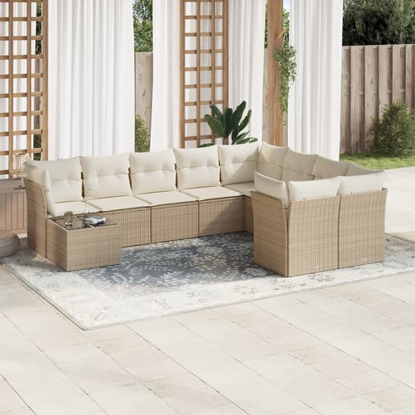vidaXL sofasæt til haven 10 dele med hynder polyrattan beige