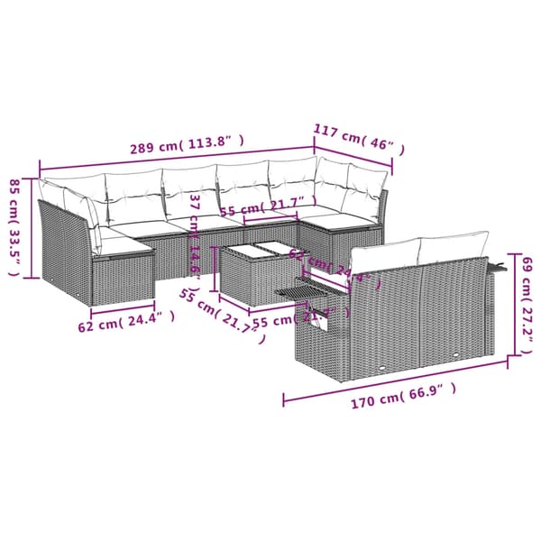 vidaXL sofasæt til haven 10 dele med hynder polyrattan beige