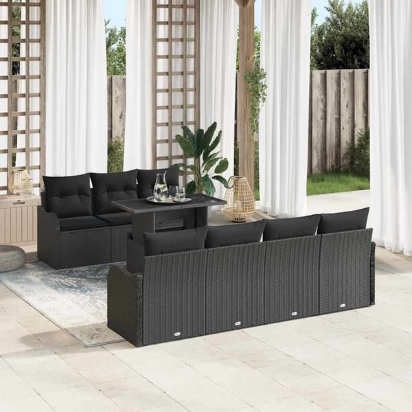 vidaXL Havesofa Sæt med pude 8 pcs Sort Poly rattan