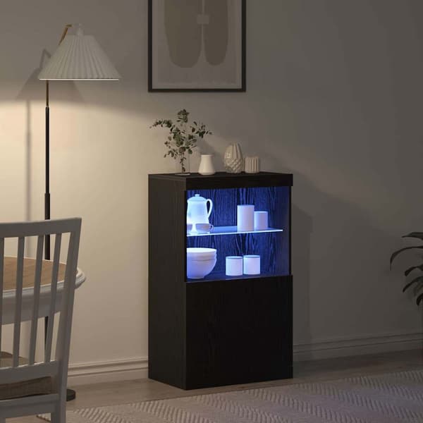 vidaXL LED Sideboard Sort 60 x 37 x 100 cm Konstrueret træ