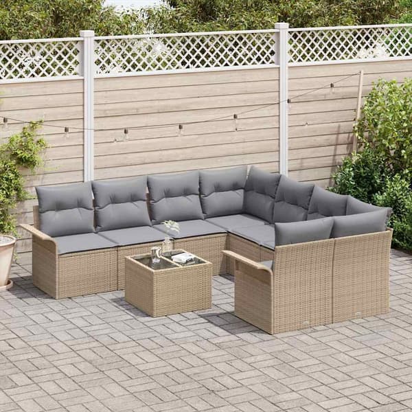 vidaXL Havesofa Sæt 9 pcs Beige Poly rattan