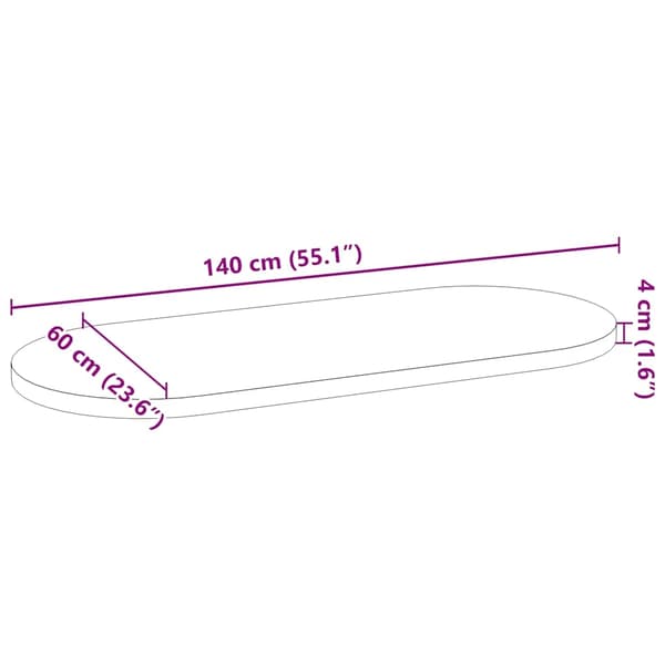 vidaXL bordplade 140x60x4 cm massivt egetræ oval