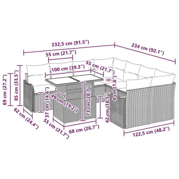 vidaXL Havesofa Sæt med pude 9 pcs Sort Poly rattan
