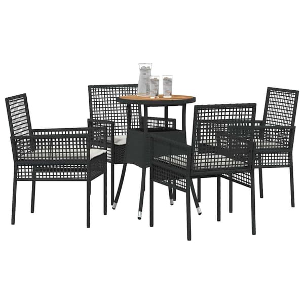 vidaXL Have Spisebordssæt 5 pcs Sort polyrattan