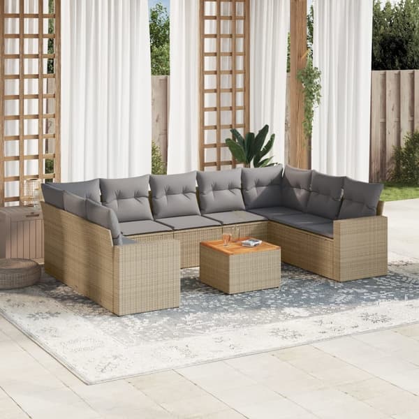 vidaXL sofasæt til haven 10 dele med hynder polyrattan beige