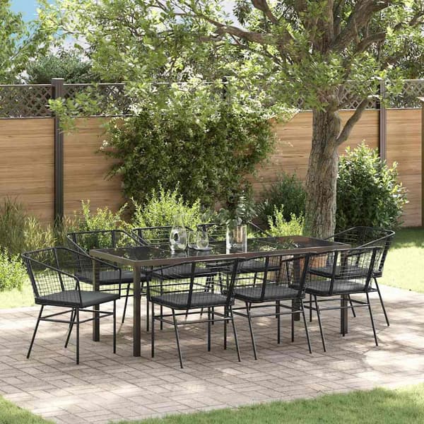 vidaXL Have Spisebordssæt 9 pcs Sort polyrattan