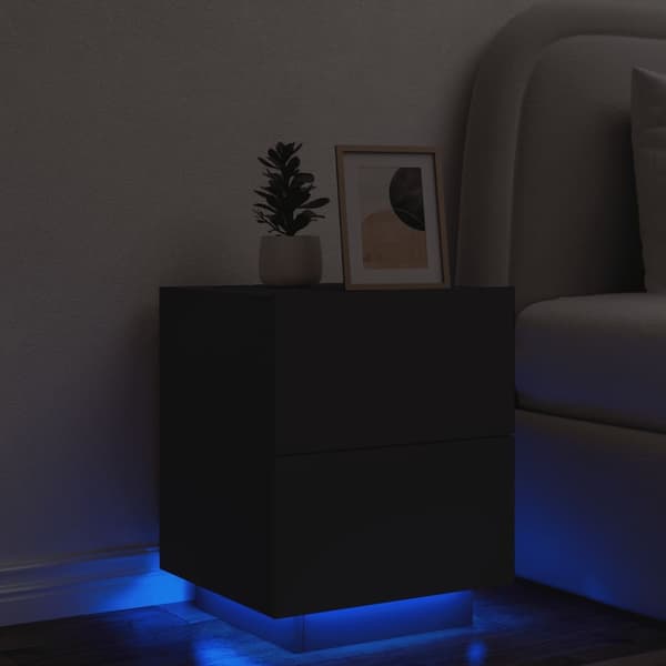 vidaXL sengebord med LED-lys konstrueret træ sort