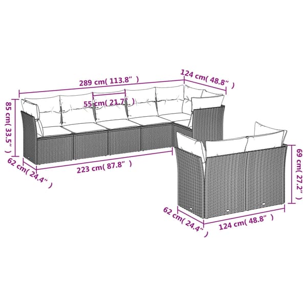 vidaXL sofasæt til haven 8 dele med hynder polyrattan beige