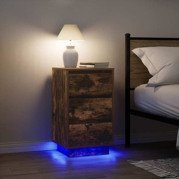 vidaXL sengeborde med LED-lys 38x34x65 cm røget egetræsfarve