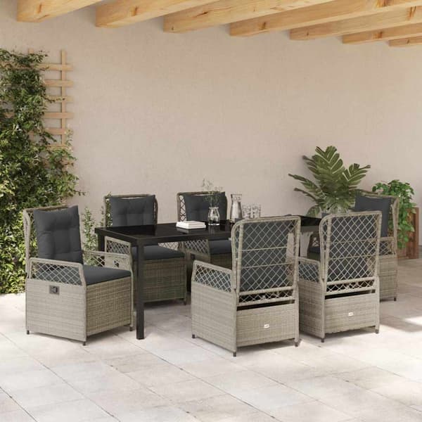 vidaXL Have Spisebordssæt 7 pcs Lysegrå polyrattan