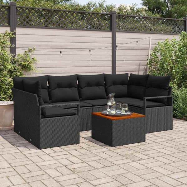 vidaXL Havesofa Sæt 7 pcs Sort