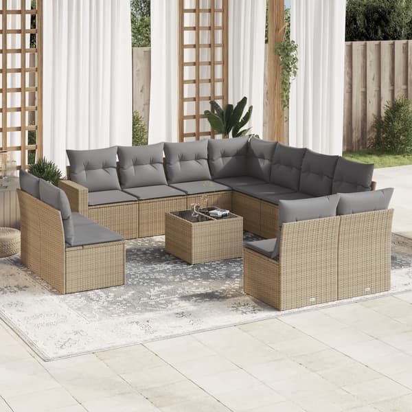 vidaXL sofasæt til haven 12 dele med hynder polyrattan beige