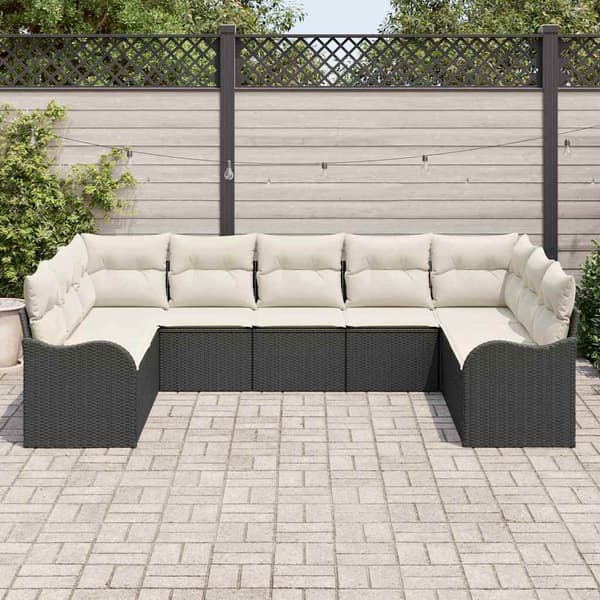 vidaXL Havesofa Sæt 9 pcs Sort polyrattan