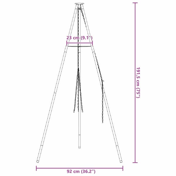 vidaXL Bål tripod Sort 92 x 92 x 191.5 cm Stål