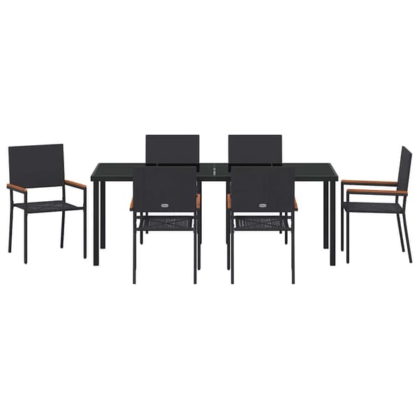 vidaXL Have Spisebordssæt 7 pcs Sort Poly rattan