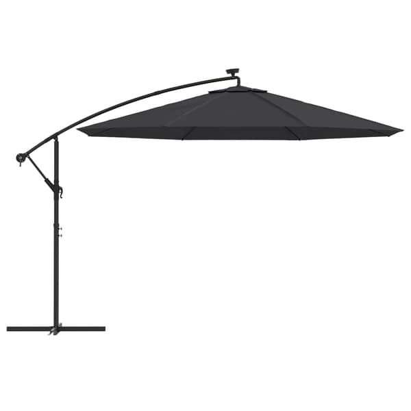 vidaXL hængeparasol m. LED-lys 350 cm sort