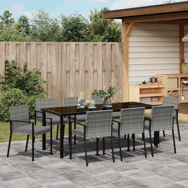 vidaXL Have Spisebordssæt 9 pcs Grå Poly rattan