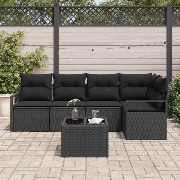 vidaXL Sofa Sæt med pude 6 pcs Sort polyrattan