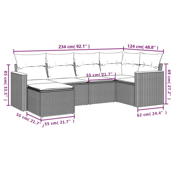 vidaXL sofasæt til haven 6 dele med hynder polyrattan beige