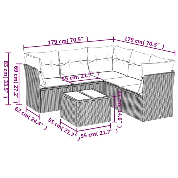 vidaXL sofasæt til haven 6 dele med hynder polyrattan beige