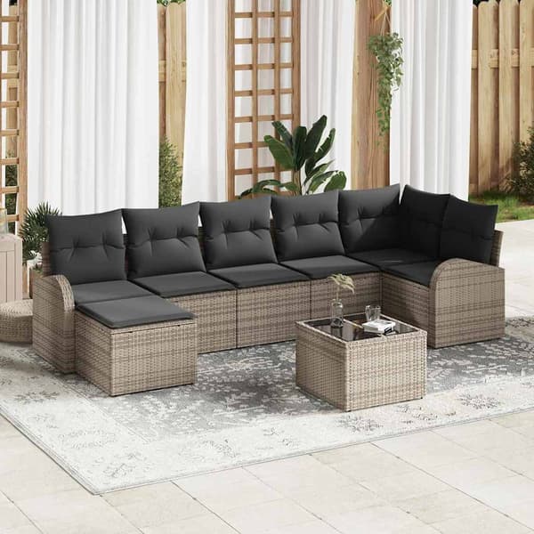 vidaXL 7-delt havensofa sæt med puder i sort poly rattan