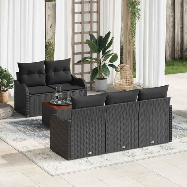 vidaXL Havesofa Sæt med opbevaring 6 pcs Sort polyrattan