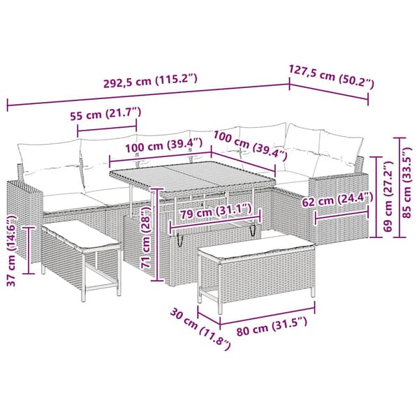 vidaXL Havesofa Sæt 9 pcs Beige polyrattan