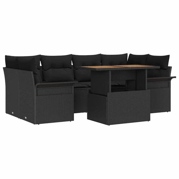 vidaXL Havesofa Sæt med opbevaring 7 pcs Sort Poly rattan