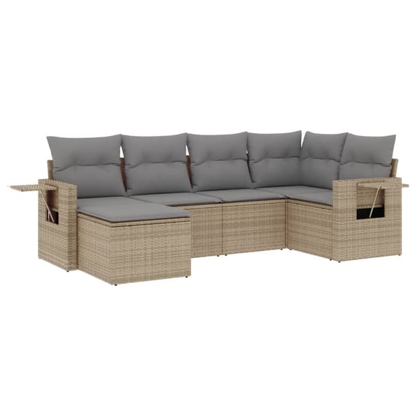 vidaXL sofasæt til haven 6 dele med hynder polyrattan beige