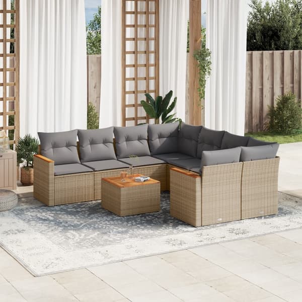 vidaXL sofasæt til haven 9 dele med hynder polyrattan beige