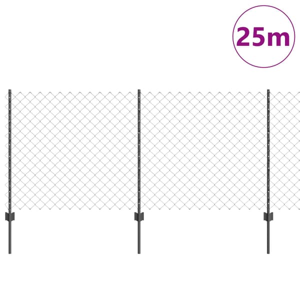 vidaXL Hegn med post Grå 1 x 25 m Stål