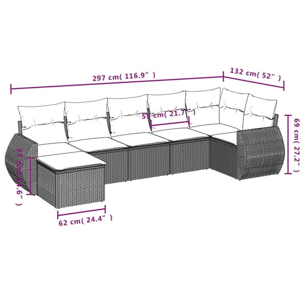 vidaXL sofasæt til haven 7 dele med hynder polyrattan beige