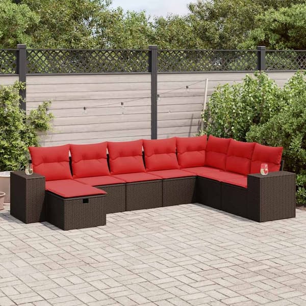 vidaXL sofasæt til haven 8 dele med hynder polyrattan brun