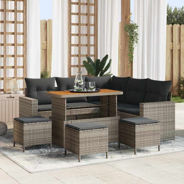 vidaXL Havesofa Sæt 9 pcs Grå polyrattan