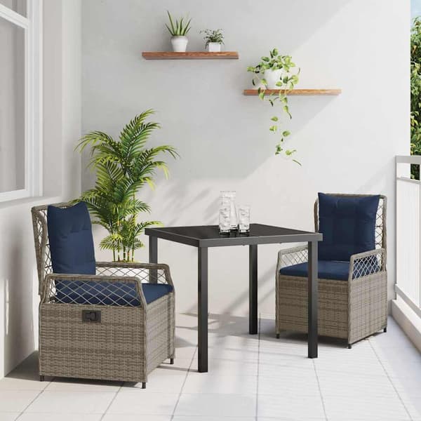 vidaXL Have Spisebordssæt 3 pcs Grå polyrattan