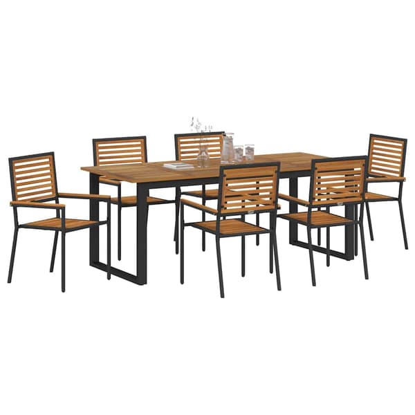 vidaXL Have Spisebordssæt 7 pcs Sort Poly rattan og solid akacietræ