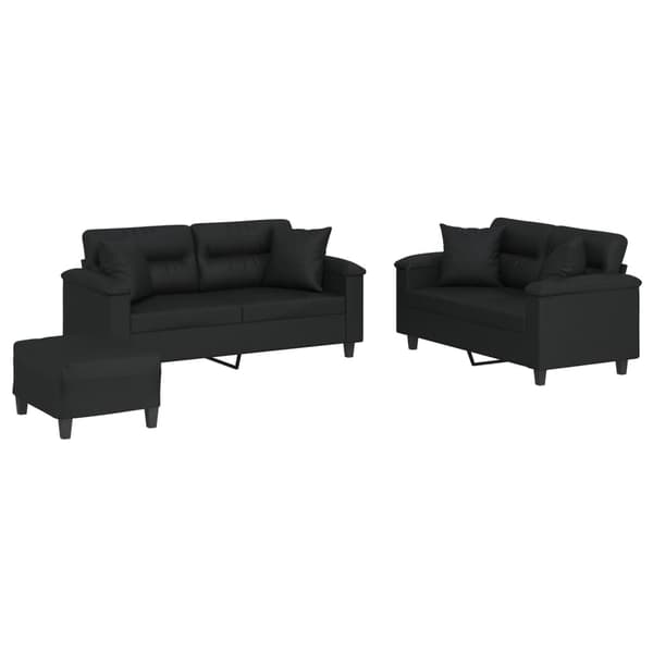 vidaXL sofasæt 3 dele med puder kunstlæder sort