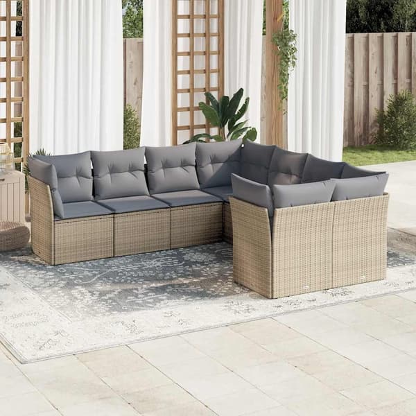 vidaXL sofasæt til haven 8 dele med hynder polyrattan beige