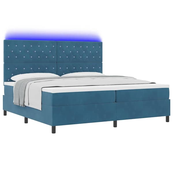 vidaXL LED Box Spring Bed med madras Mørk blå 200 x 200 cm Stof