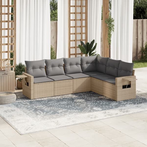 vidaXL sofasæt til haven 6 dele med hynder polyrattan beige