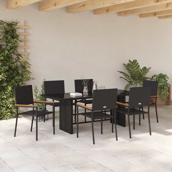 vidaXL Have Spisebordssæt 7 pcs Sort polyrattan