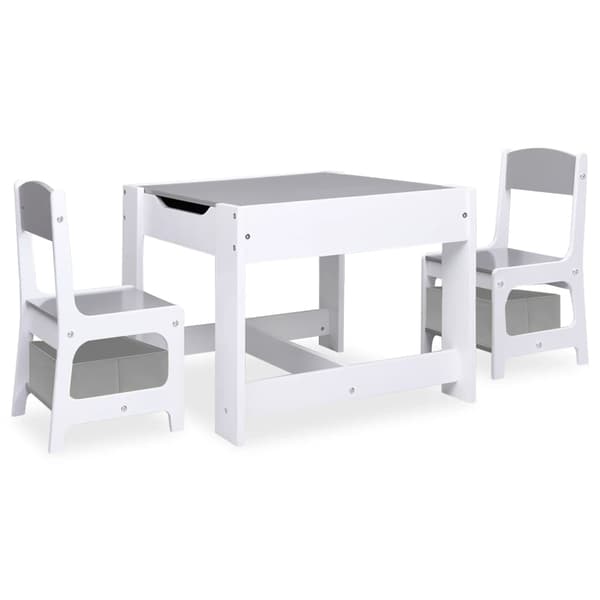 vidaXL børnebord med 2 stole MDF hvid