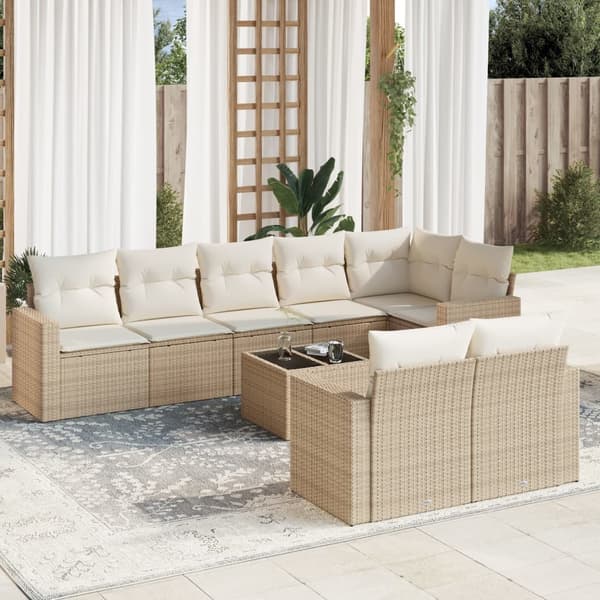 vidaXL sofasæt til haven 9 dele med hynder polyrattan beige