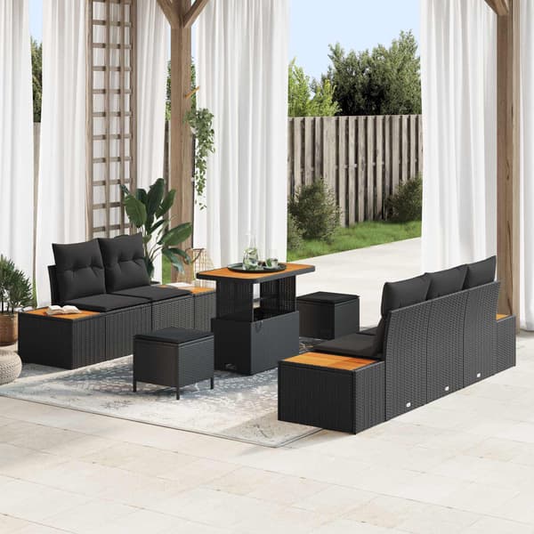 vidaXL Havesofa Sæt 8 pcs Sort polyrattan