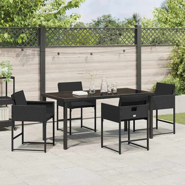 vidaXL Have Spisebordssæt 5 pcs Sort polyrattan