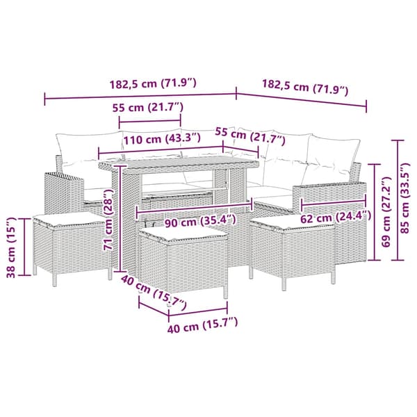 vidaXL Havesofa Sæt 9 pcs Beige polyrattan