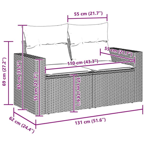 vidaXL Havesofa Sæt med pude 8 pcs Sort polyrattan