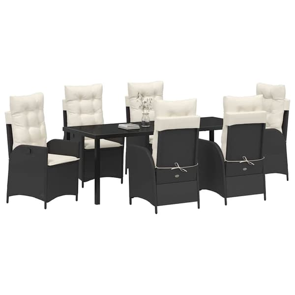 vidaXL Have Spisebordssæt 7 pcs Sort polyrattan