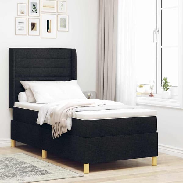 vidaXL Box spring seng med madras med LED Sort 100 x 200 cm Stof